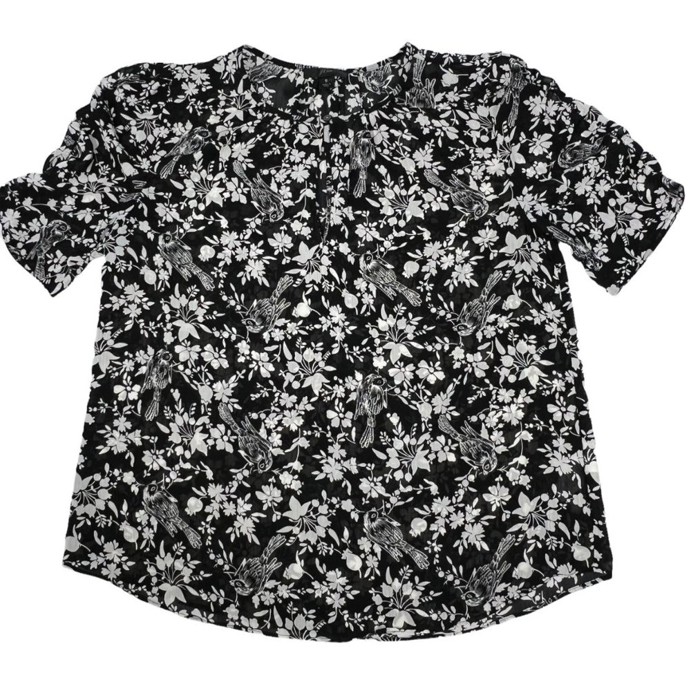 J. Crew Womens Short Sleeve Blouse Birds Black White Shell Only Size Small